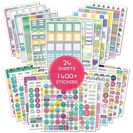 Planner Stickers Variety Pack, 24 Ark med Stickers til din Planner, Journal eller Kalender