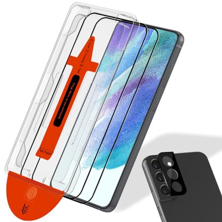 2-Pack Samsung S21 FE Skärmskydd & 1-Pack linsskydd - Härdat Glas | [Automatisk Installation] - Bubbelfritt