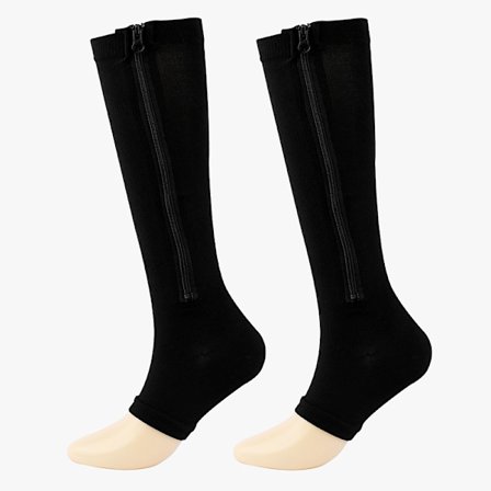 Sort; Størrelse: SM-Dame Kompressionsstrømper med Lynlåslukning, 1 Par, Åben Ankel, Sort | Beige, Materiale: Polyester Spandex Bomuld