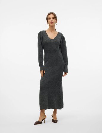 Vero Moda Vmangalina Ls V-Neck 7/8 Knit Dress Vma - Grey - L