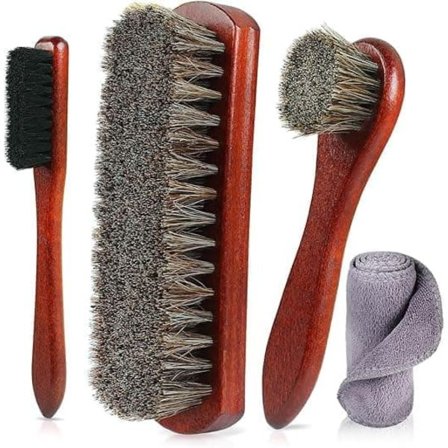 4-delt hestehårsbørstesæt til sko – premium børster til læder, ruskind, sko, støvler og tasker, til rengøring og polering