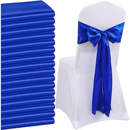 50 kongeblå satengstolbånd med sløyfe til bryllup, bankettdekor