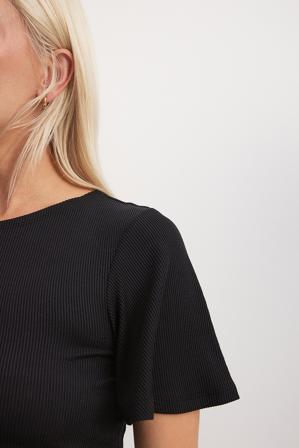 NA-KD Soft Rib Butterfly Sleeve Top - Ensembles d'été - Noir - XX-Small