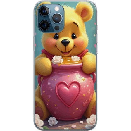 Yhteensopiva Puhelinkuori Apple Apple iPhone 12 Pro Suloinen keltainen karhu, joka on inspiroitu Nalle Puhista. Mukana on vaaleanpunainen sydänaskar