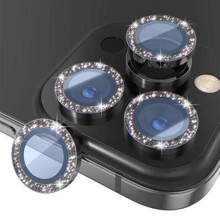 Egnet for Apple 15PRO/15PROMAX mobilkamera linsebeskytter med flash diamant, aluminiumslegering kant ripebestandig herdet glass