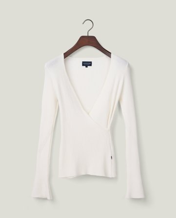 Lexington Ribstrikket slå om-sweater i lyocell-blanding, hvid