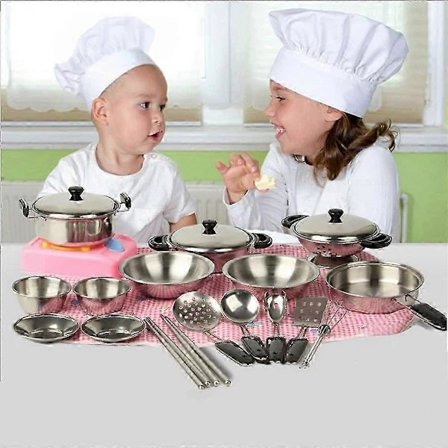20 pcs Stainless Steel Pots Pans Cookware Miniature Toy Pretend Play Gift For Children