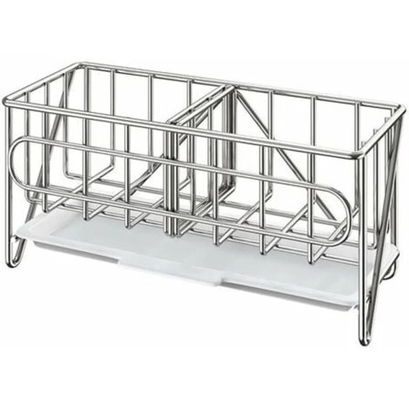 KZQ Diskställ för Diskbänk, Köksorganisatör, Diskbänksförvaring för Rengöringsborste, Tvålkopp med Avrinningsbricka, Silver
