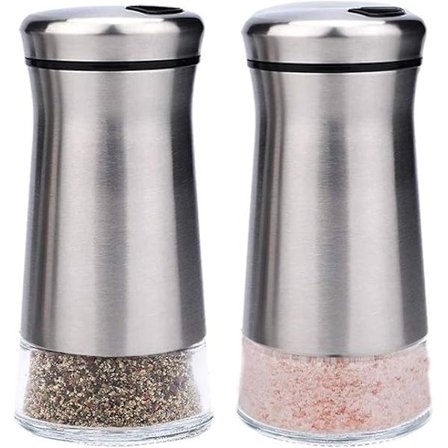 Salt- og peberkværn i rustfrit stål med glasbund og justerbare huller