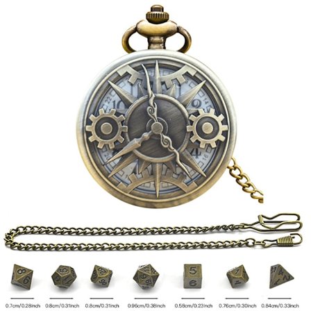 Mini DND Tärningssats med Steampunk Brons Hålbox för Fickur, 7-delad Polyhedral Metalltärningssats, Dungeons & Dragons Present