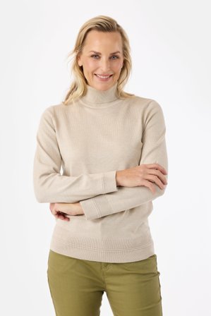 JENSEN - Langærmet Strik - Beige Melange - Rullekrave