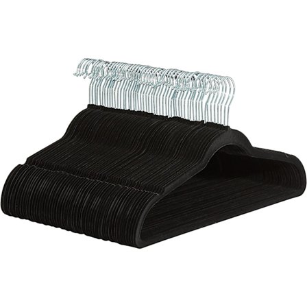 Paket med 50 Basics Slim, Velvet, halkfria kostymhängare, svart