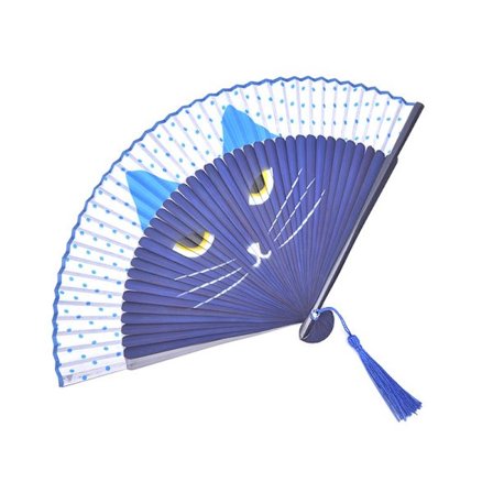 Cat Cartoon Silk Japan Style Hand Fans Handheld Folding Fans Black