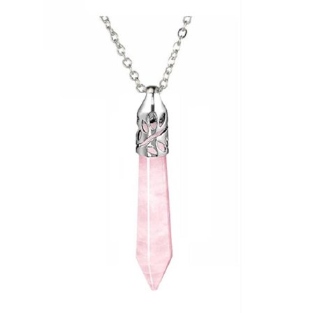 Halsband Rosenkvarts XL Healing Rostfri Kedja Pagan New Age