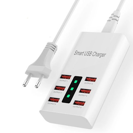 Strømdrevet USB-hub, 6-ports USB-strømstikhub i aluminium med ekstern 5V/2A strømforsyning Multi-port USB-hub,...