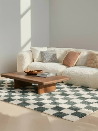 W Szachownicę Dywan Włochacz Mały Chessie - Zielony/Kość Słoniowa 140X200 W Stylu Skandynawskim