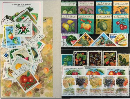 Frugter 3 miniark, 1 sæt, 46 forskellige frimærker