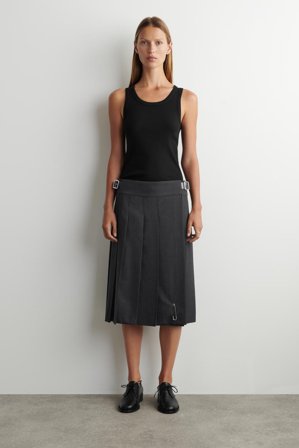 COS Women's Kilt Corto Con Cinturón En Mezcla De Lana in Negro