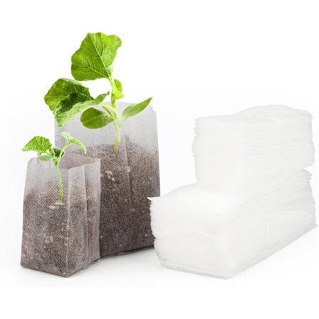 200 biohajoavaa kuitukangaskassia (16 x 20 cm + 8 x 10 cm) taimien kasvattamiseen.
