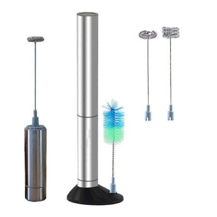 Håndholdt Elektrisk Mælkeskummer Skummer med Fjederpiskeris Hoved Stativ Børste