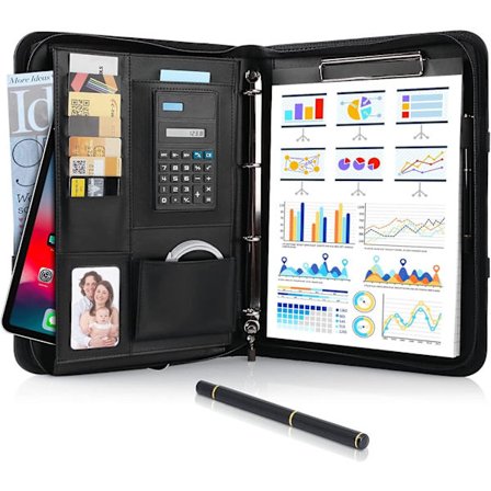 A4 dokumentholder i læder med vandtæt lynlås, ringbind, notesblok, dokumentholder, filholder