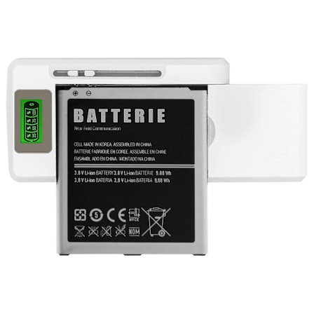 Universell smarttelefonbatterilader LED-indikator + USB-inngang - Hvit