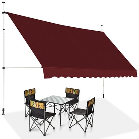 COSTWAY Butik Banne Manuel Retractable utan Borra 400x125CM-Vinkel, Justerbar Höjd-i Metall och Tyg-Fönster, Balkong, Trädgård-Röd