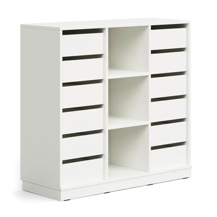 Student storage CASPER, 12 drawers, 3 compartments, base frame, white