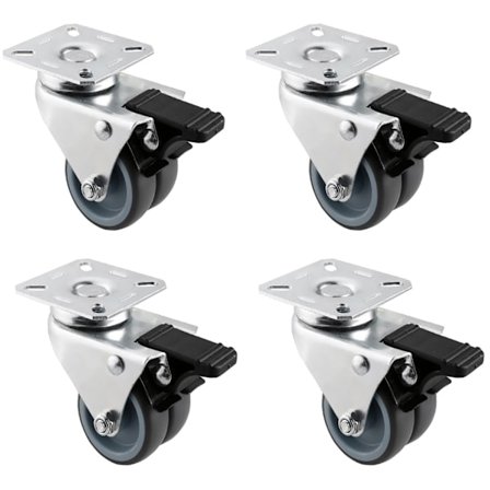 Pakke med 4 svingbare hjul 50 mm, svingbare hjul med bremser, h