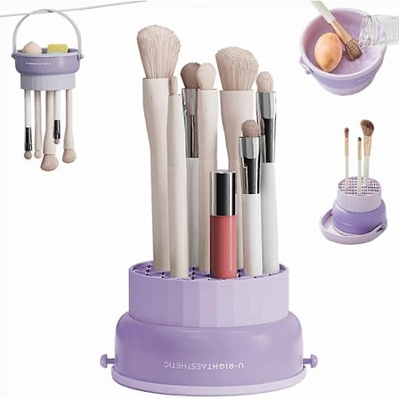 2-i-1 Sminkborstrengöringsskål, Silikonborstrengöringsdyna, Kosmetisk Borstrengörare med Hållare, 100% Ny-WELLNGS