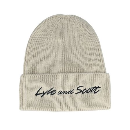 Lyle & Scott - Beige cuff Beanie - Script Embroidery Baseball Beanie Viaduct Cuff @ Hatstore