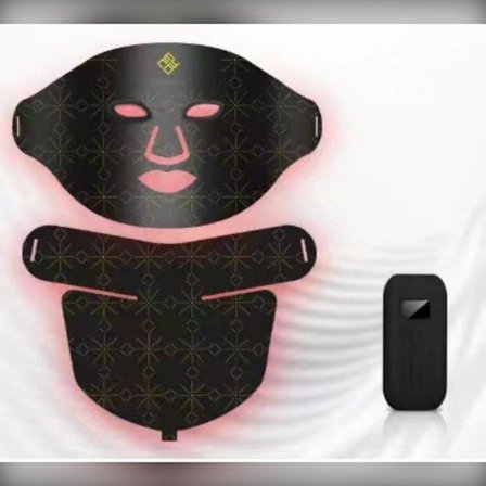 Silicone LED ansigts- og nakkemaske med rød og blå lysterapi til hudfornyelse og anti-aging Black