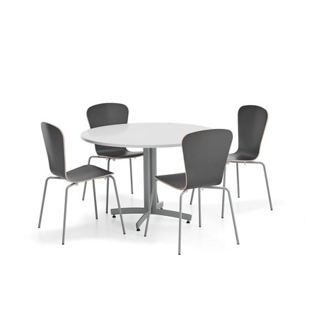 Zestaw mebli SANNA+MILLA PLUS, 1 stół i 4 krzesła, srebrny/czarny