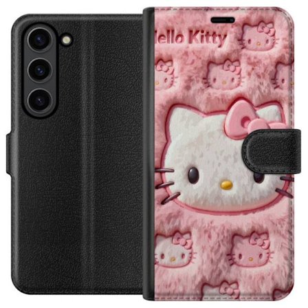 Yhteensopiva Lompakkokotelo Samsung Galaxy S24+ Hello Kitty vaaleanpunainen pörröinen tausta, jossa on ikoninen kasvot ja kawaii-esteettisyys