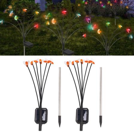 2 sæt solcelledrevne havebi-lys IP65 vandtætte 6LEDs solcelledrevne dekorative lys til udendørs have, terrasse, hjem Colourful light 6