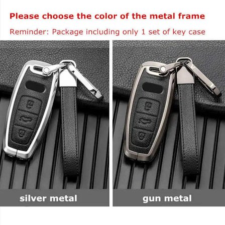 Nyckelfodral för Audi A3 A4 A5 A7 A6 C8 Q8 Q7 Q5 Q4 Q3 E-tron Fjärrkontrollhållare Nyckelring Läder Metall Biltillbehör