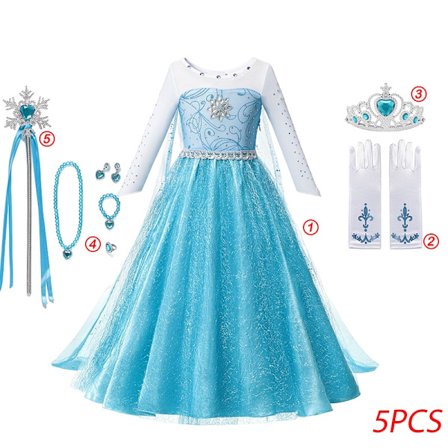 "Frozen 2" Elsa-kostyme for jenter, Halloween-rollespill, snødronning Anna prinsessefestkjole, finkjole, 3-delt Elsa-kjole sett - WELLNGS