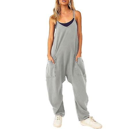 Ärmlös jumpsuit med vida ben och stora fickor - Sommarkläder Casual Loungewear M B