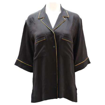 Stella McCartney Pre-owned, Pre-owned Helena Metallic Trim Shirt in Silk Zwart, Dames, Maat:L