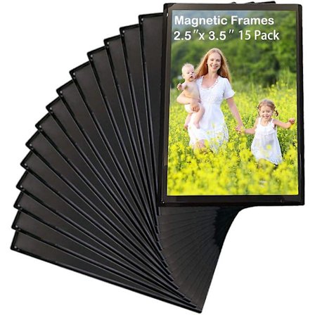 15 Pak Magnet Foto Ramme Køleskab 2,5x3,5, Magnetisk Billedholder, Magnetisk Billedramme Køleskab - Sort