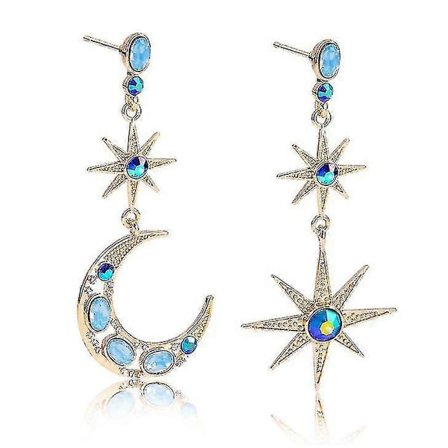 Dame Funklende Asymmetriske Stjerne Måne Hoop Øreringe