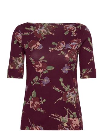 Floral Stretch Cotton Boatneck Tee Tops T-shirts & Tops Short-sleeved Burgundy Lauren Ralph Lauren