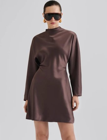 Malina Zora Barrel Long Sleeve Mini Dress - Brown - 44