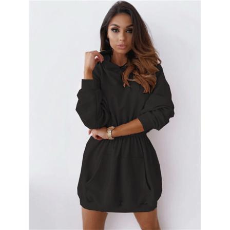 Kvinnor Mini Hooded Sweatshirt Klänning Långärmad Draw Back Casual