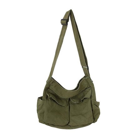 Canvas Messenger Bag Stor Hobo Crossbody Väska med Flera Fickor Canvas Axelremsväska för Kvinnor och Män