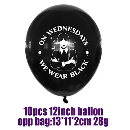 Wednesday-juhlakoristesetti | Ilmapallobannerisetti Halloween-syntymäpäivä Adams Family -teema**Musta 10