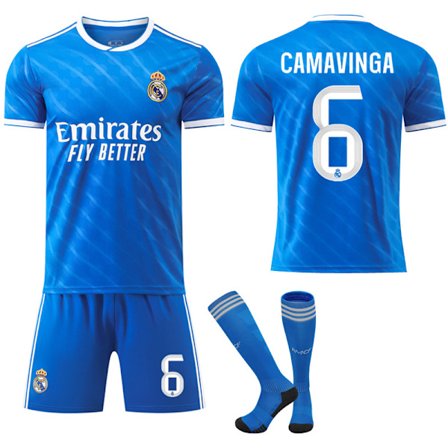 25-26 Real Madrid Bortatröja Blå Fotbollströja med Strumpor