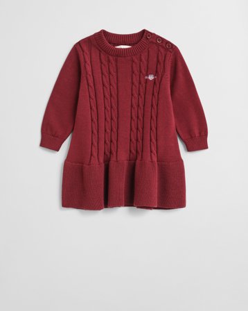 GANT Kinder Girls Zopfstrick Kleid aus Baumwolle (86) Rot