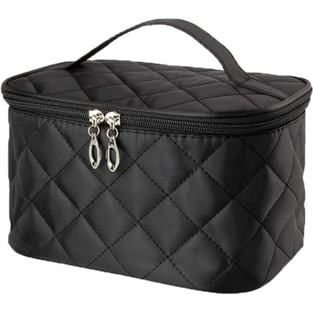 1 svart stor sminkepung, bærbar, vanntett, klassisk