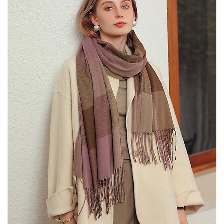 Cashmere Scarf Vinter Scarf Damsjal Förtjockad Varm Tofs Scarf-65*185cm-lila Rosa